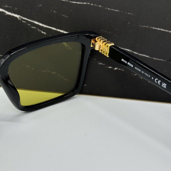 NEW MIU MIU BLACK GREEN SQUARE SUNGLASSES MU13ZS 16K07O WOMEN MIU MIU MU 13ZS - Picture 10 of 11